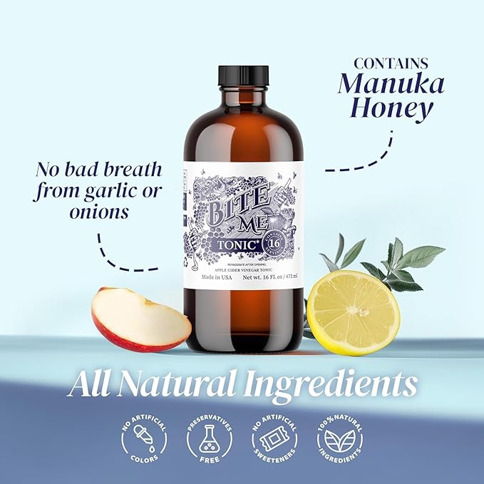 Bite Me Apple Cider Vinegar Tonic with Manuka Honey Hydromeric Ginger Lime Lemon Juice Cayenne Pepper &amp Bioperine for Gut Health &amp Digestion