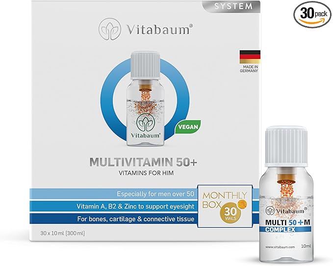 Vitabaum® Multivitamin 50+ for Him - Liquid Supplement for Men Over 50 - Twist and Mix System™ for Fast Absorption - 30 Vials - 0.34 fl.oz (10ml) Serving - Vegan