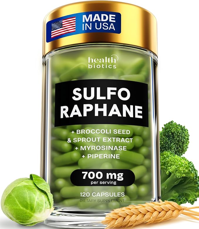 Sulforaphane Supplement Organic Broccoli Sprouts | Stabilized Sulforaphane from Broccoli Florets &amp Seeds | Organic Sulfur Supplements 120 Pills | 1 Pack