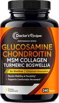 Doctor's Recipes Glucosamine Chondroitin MSM Turmeric Quercetin Movement Support Supplement for Men &amp Women with Black Pepper for High Absorption Mobility &amp Flexibility No Shellfish 240 T