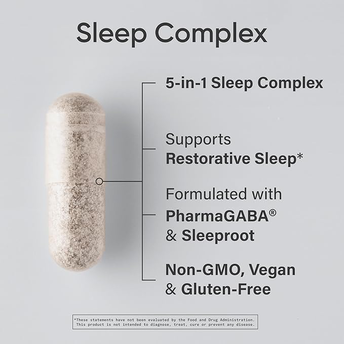 Sports Research® Sleep Complex- Melatonin-Free Vegan Capsules - with Valerian Root GABA L-Theanine Magnesium &amp 5-HTP - 30 Servings
