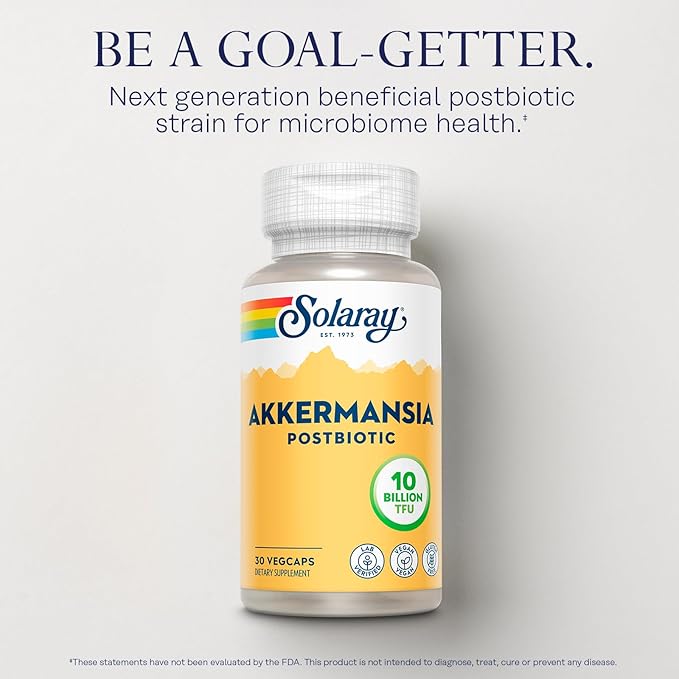 SOLARAY Akkermansia Postbiotic Akk11 10 Billion TFU Beneficial Strain for Gut Health Support Vegan Gluten-Free 60-Day Guarantee 30 Servings 30 VegCaps