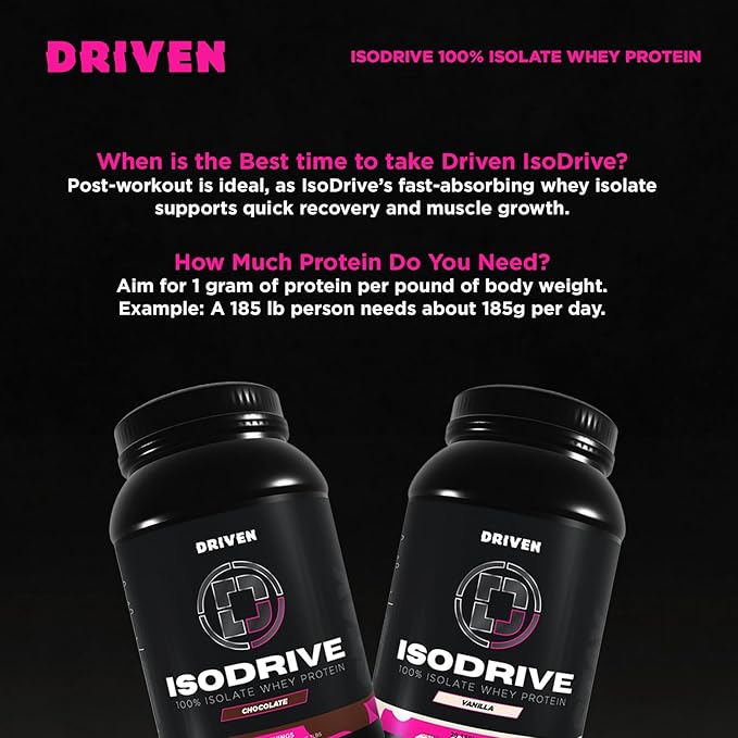 Driven Nutrition IsoDrive Whey Isolate Protein Powder 2lb (Vanilla) – 25g Protein Enzyme Enhanced for Absorption Ultra Clean
