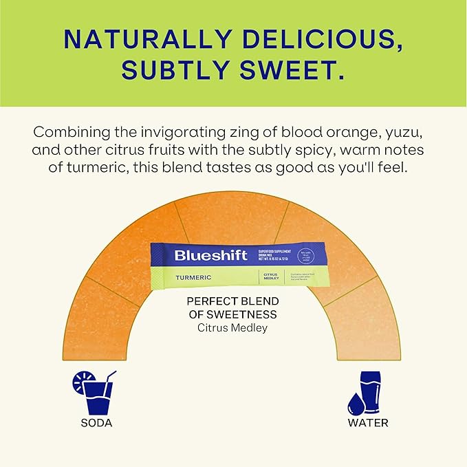Blueshift Turmeric Citrus Medley - Turmeric Powder Packets for Water Turmeric Curcumin Supplement No Sugar Drink Mix for Natural Recovery Support - Citrus Flavor Powder Sticks (10 Pack)