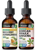 BIO KRAUTER Maca Root Ashwagandha Tincture 2 Fl. Oz. &amp Korean Panax Ginseng Tincture 2 Fl. Oz.