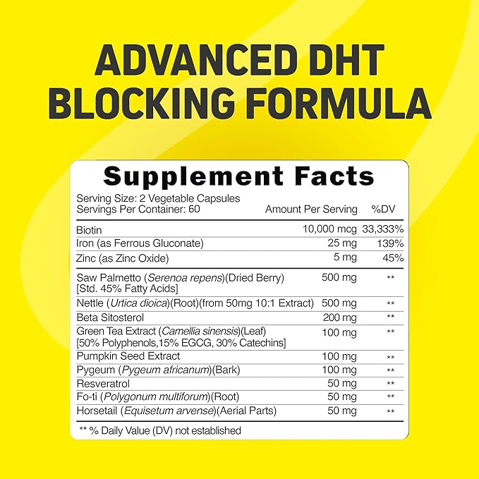 Hair Growth Vitamins for Women &amp Men | DHT Blocker with Saw Palmetto &amp 10000mcg Biotin Foli Tonic Hair Growth Supplement – Supports Fuller Thicker Hair Appearance Non-GMO 120 Vegan Capsule