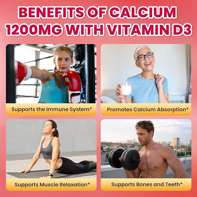 Calcium Citrate Gummies - 1200mg Calcium Gummies Supplements for Women &amp Men with Vitamin D3 K2 Magnesium Zinc High Absorption for Bone Muscle &amp Immune Support Strawberry Flavor 120 Coun