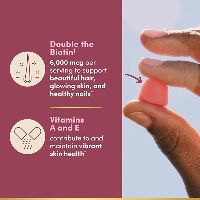Nature's Bounty Optimal Solutions Advanced Hair Skin and Nails Pectin Gummies 2X Biotin Per Serving No Stick Gummy Vegetarian Formula Strawberry Flavor 200 ct 100 Total Servings (Pack of 2)