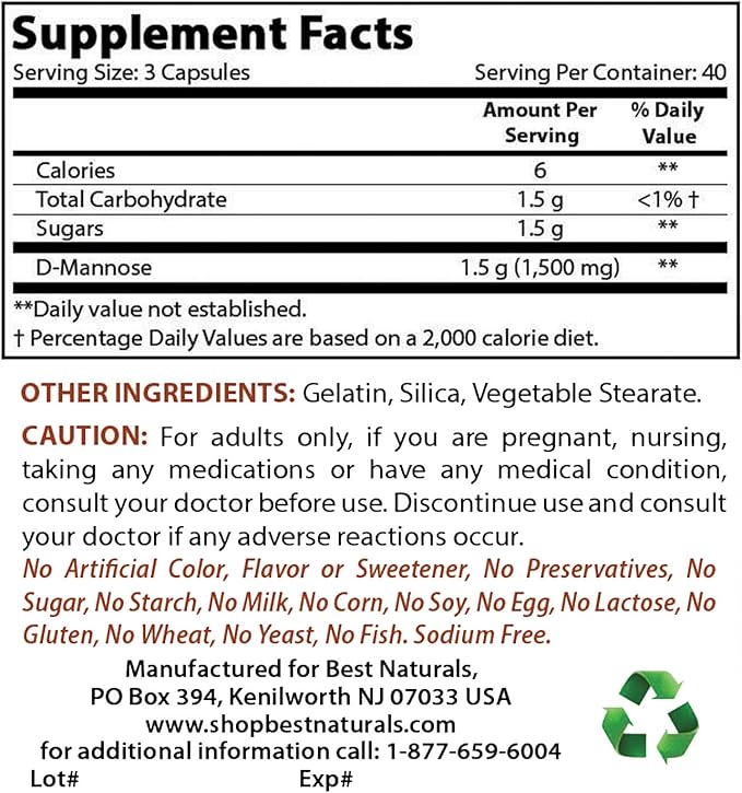 Best Naturals D-Mannose 1500 mg &amp Magnesium Oxide 500 mg