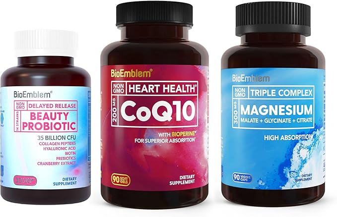 BioEmblem Triple Magnesium Complex and Beauty Probiotics for Women and CoQ10 with BioPerine