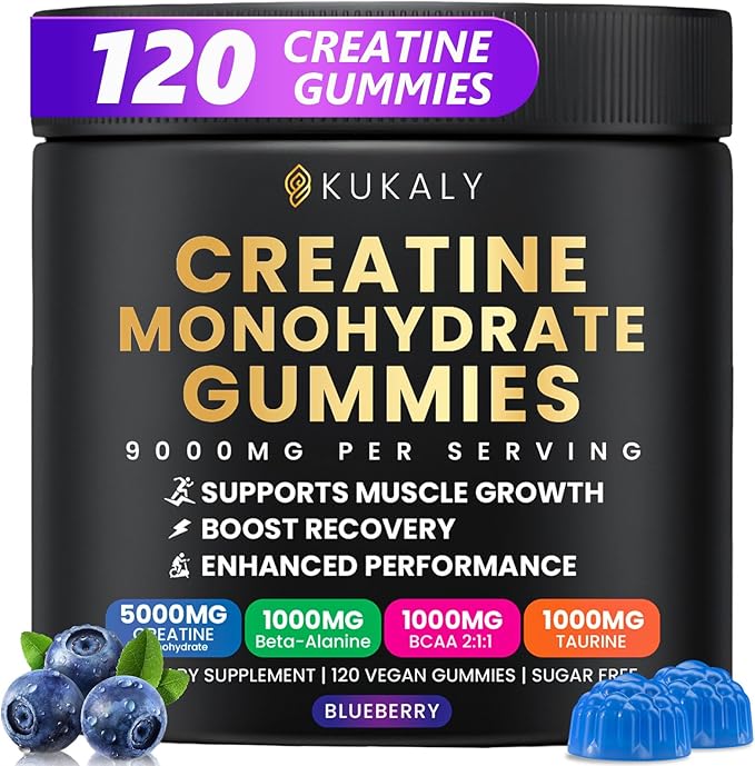 Creatine Monohydrate Gummies for Men &amp Women 9000MG Creatine Gummies Sugar Free with L-Taurine BCAA 2:1 B12 B6 for Boost Strength Focus &amp Endurance Vegan Non-GMO Blueberry 120pcs