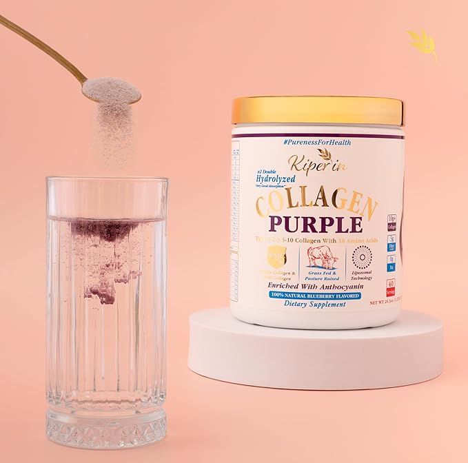 Purple &amp Multi Collagen Peptides Protein Powder | Clinically Proven | Liposomal Technology &amp Anthocyanins Advanced with 18 Amino Acids High Absorption Formula 40 Servings 20.3oz