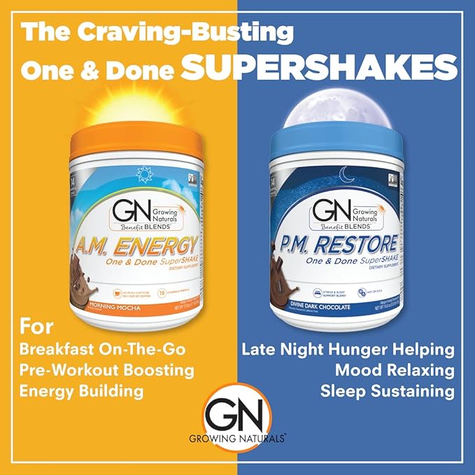 Growing Naturals All Natural Plant Based Protein One &amp Done Super Shake 18g Protein with Non-GMO High Fiber and Gluten Free A.M. Energy 1 Pound (Pack of 1)