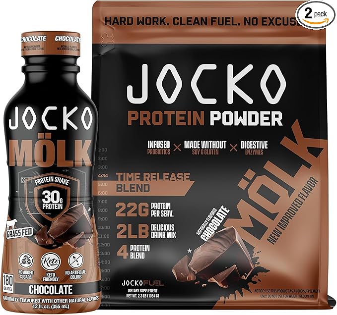 Jocko Fuel 2 Pack Bundle - Chocolate MOLK Protein Powder &amp RTD Protein Shake