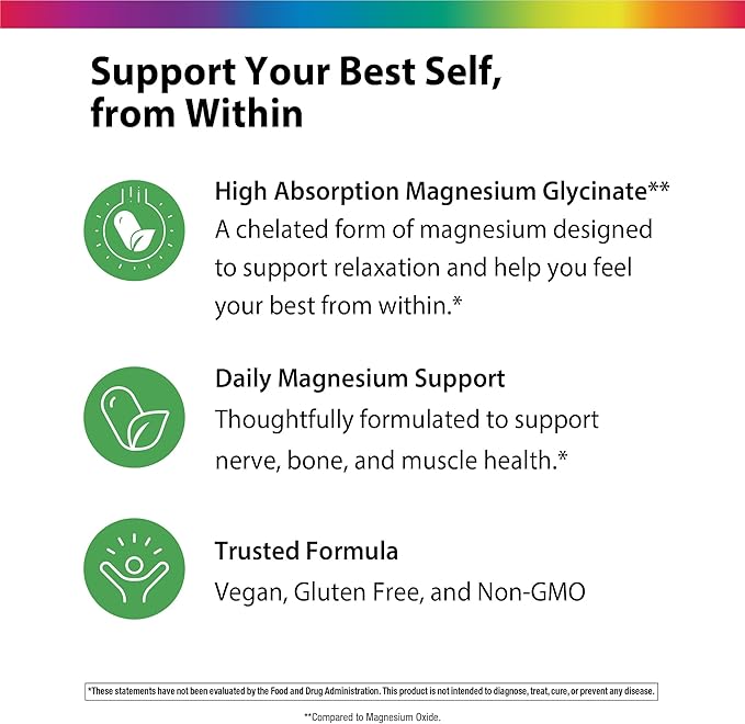 Rainbow Light Magnesium Glycinate 325 mg | 120 Capsules | High Absorption Chelated Form of Magnesium | Supports Nerve Bone &amp Muscle Health | Vegan Non-GMO and Gluten Free