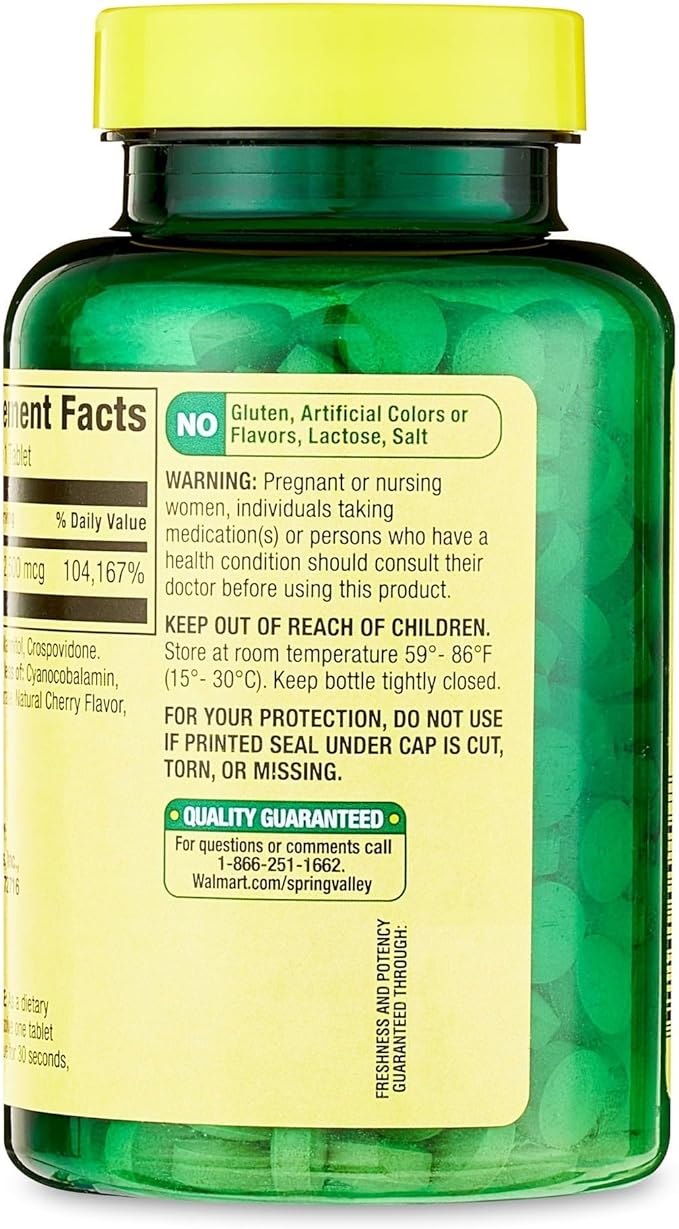 Spring Valley Vitamin B12 2500 mcg Quick-Dissolve Tablets Dietary Supplement Vitamin B12 Complex for Women and Men 120 Tablets (Pack of 1) Set with Basket Goods Store.