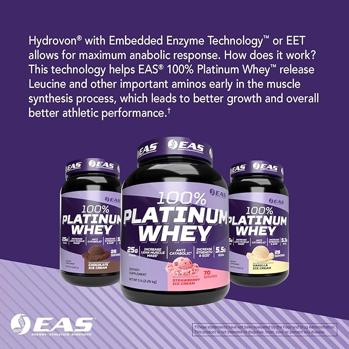 EAS 100% Platinum | 3 Ultra-Platinum Whey Proteins | Increase Size &amp Strength | 25g Protein 5.5g BCAAs | 2 Pound (Chocolate Peanut Butter Cup)