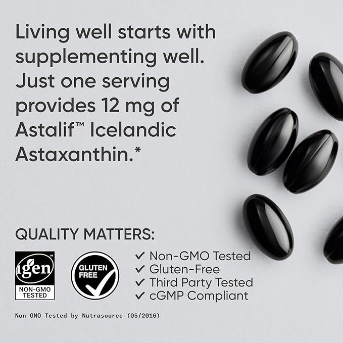 Sports Research Triple Strength Astaxanthin 12mg - Antioxidant Supplement for Skin &amp Eye Health Support - Soy Free Non-GMO Gluten Free - 60 Softgels