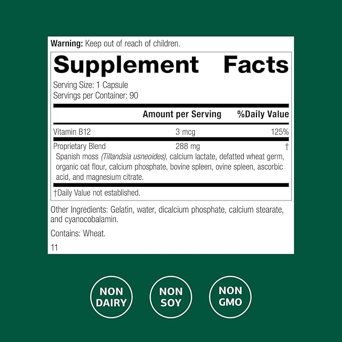 Standard Process - for-Til B12 - Vitamin B12 Supplement for Brain &amp Nervous System Support - Immune Health &amp Cellular Function - Non-Dairy &amp Non-Soy Supplement - 90 Capsules