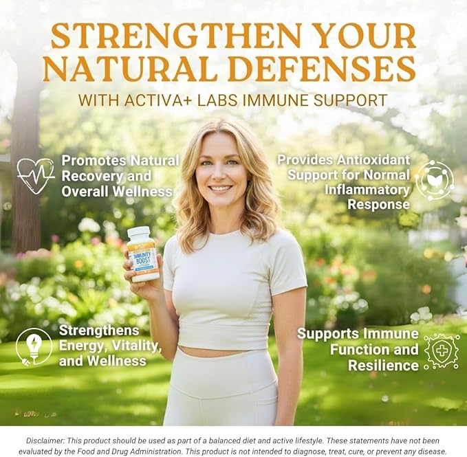 Activa+ Labs Immunity Boost Immune Support Supplement with Vitamin C Vitamin E Selenium &amp Herbal Antioxidant Complex | Gut &amp Energy Balance | Non-GMO Sugar-Free Vegan | 60 Capsules 90 Days