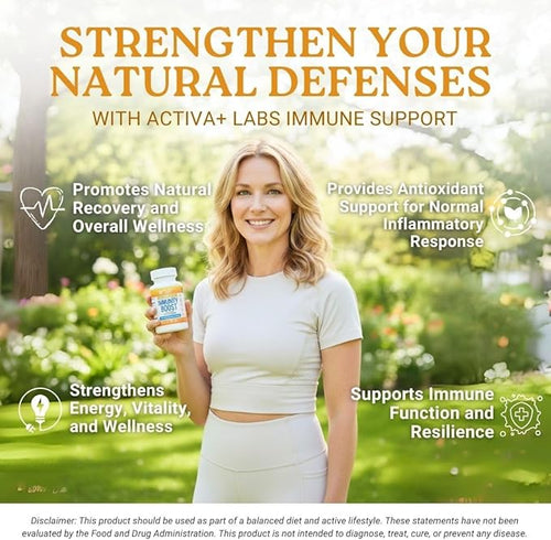 Activa+ Labs Immunity Boost Immune Support Supplement with Vitamin C Vitamin E Selenium &amp Herbal Antioxidant Complex | Gut &amp Energy Balance | Non-GMO Sugar-Free Vegan | 60 Capsules 90 Days