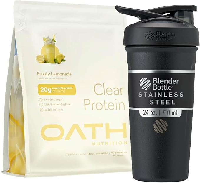 OATH NUTRITION BlenderBottle Sport Insulated Shaker Bottle Clear Whey Isolate Protein Powder Frosty Lemonade Clear Whey Isolate Protein Powder