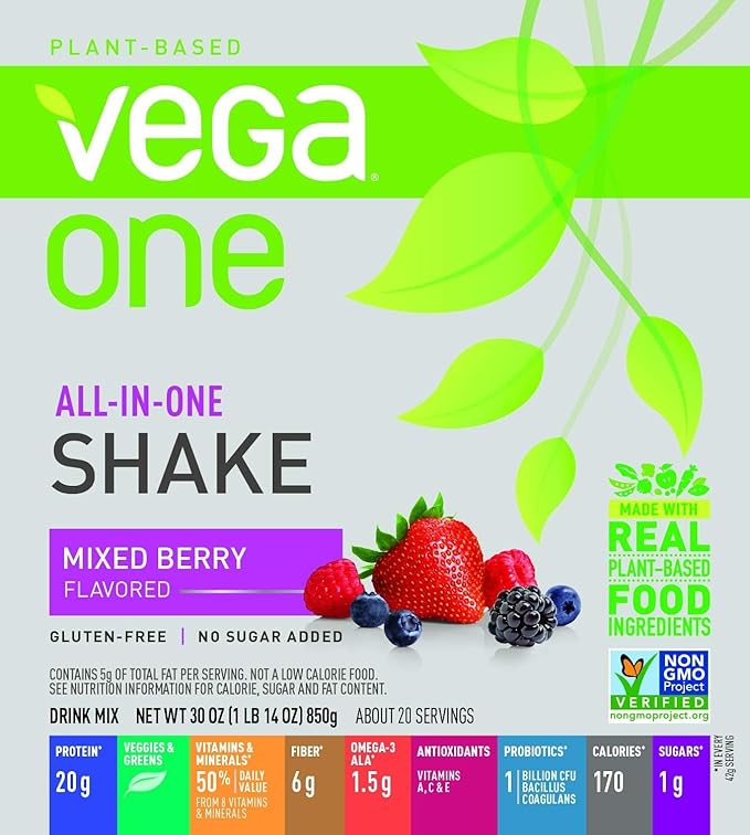 Vega One All-in-One Nutritional Shake Berry (20 Servings) - Plant Based Vegan Protein Powder Non Dairy Gluten Free Non GMO 30 Ounce (Pack of 1)
