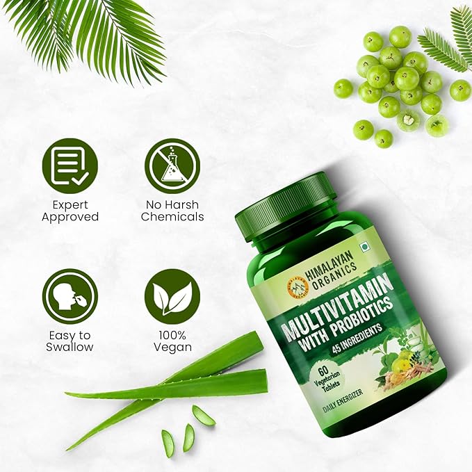 Himalayan Organics Multivitamin with Probiotics for Men &amp Women with 45 Ingredients - 60 Tablets