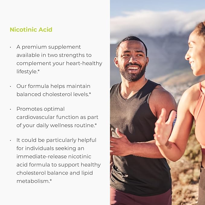Endur Plain Niacin (Nicotinic Acid) Heart Health &amp Healthy Cholesterol Balance Supplement Immediate-Release Formula Gluten Free 500mg (100 Tablets)