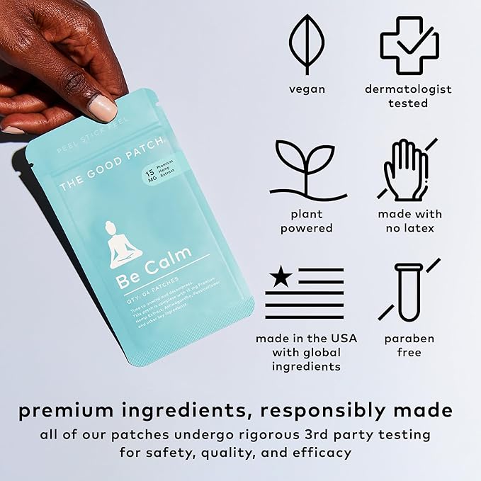 The Good Patch Be Calm Patch with Hemp Unwind + Decompress Natural Patch with Hemp Extract Ashwagandha Root Passionflower Plant Powered Wearable Wellness Sustained Release (16 Total Patches)