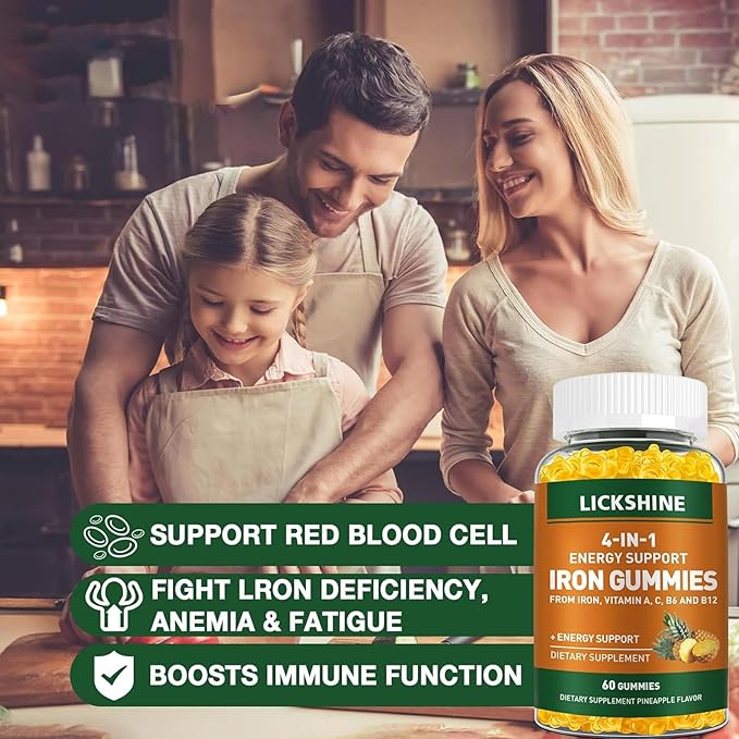 2 Pack Vegan 100MG Iron Supplement Gummies for Women &amp Men - with Vitamin C A B for Adults &amp Kids - Energy Support for Iron Deficiency Anemia - Pineapple Flavor (120 Ct)