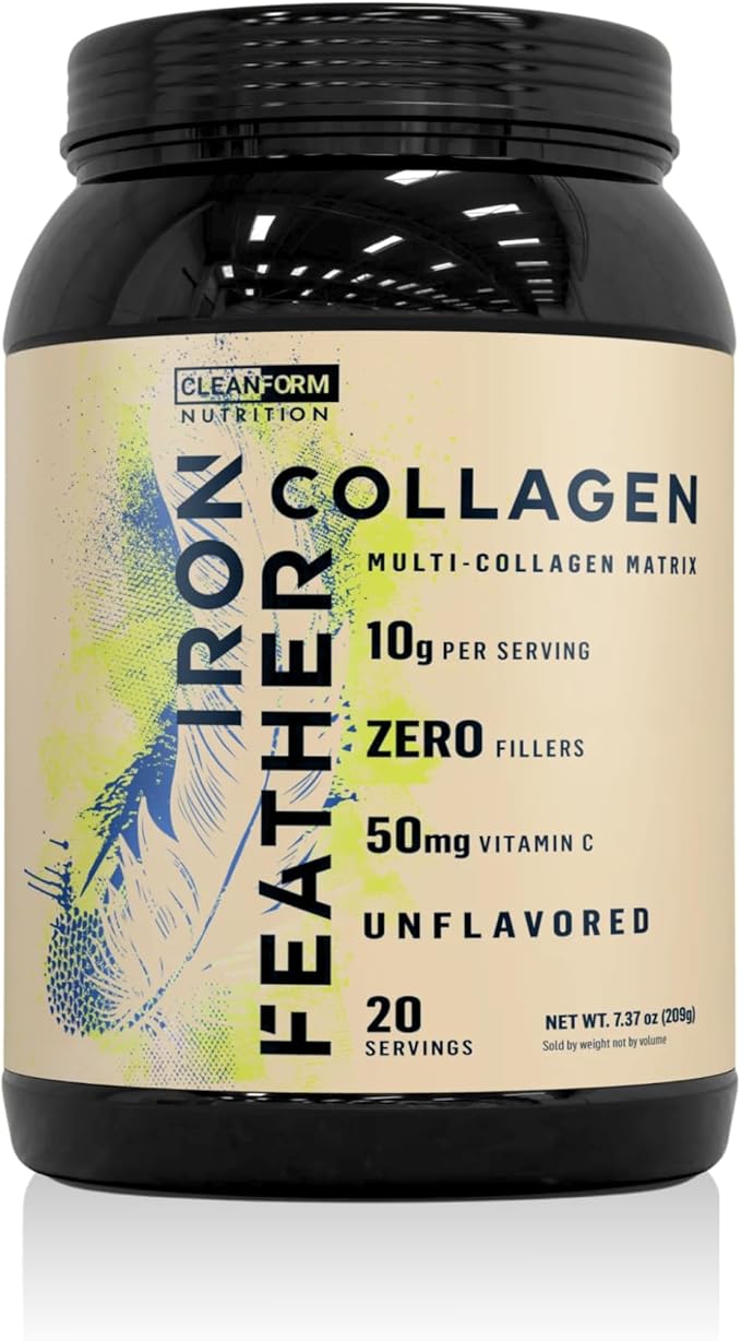 Iron Feather Collagen Powder | Unflavored | Multi-Collagen Protein with Vitamin C | Supports Joints Tendons Recovery Skin Hair and Nails | 10g Protein per Scoop | Clean and Functional Nutrition