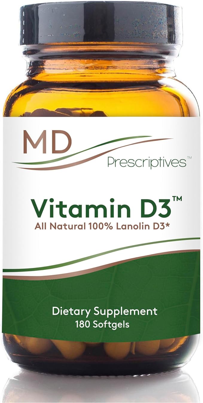 MD Prescriptives Vitamin D3 180 Gelcaps - Maximum Absorption for Strong Bones Muscle &amp Immune Support Non GMO Vegetarian Softgels 125 mcg (5000 IU)