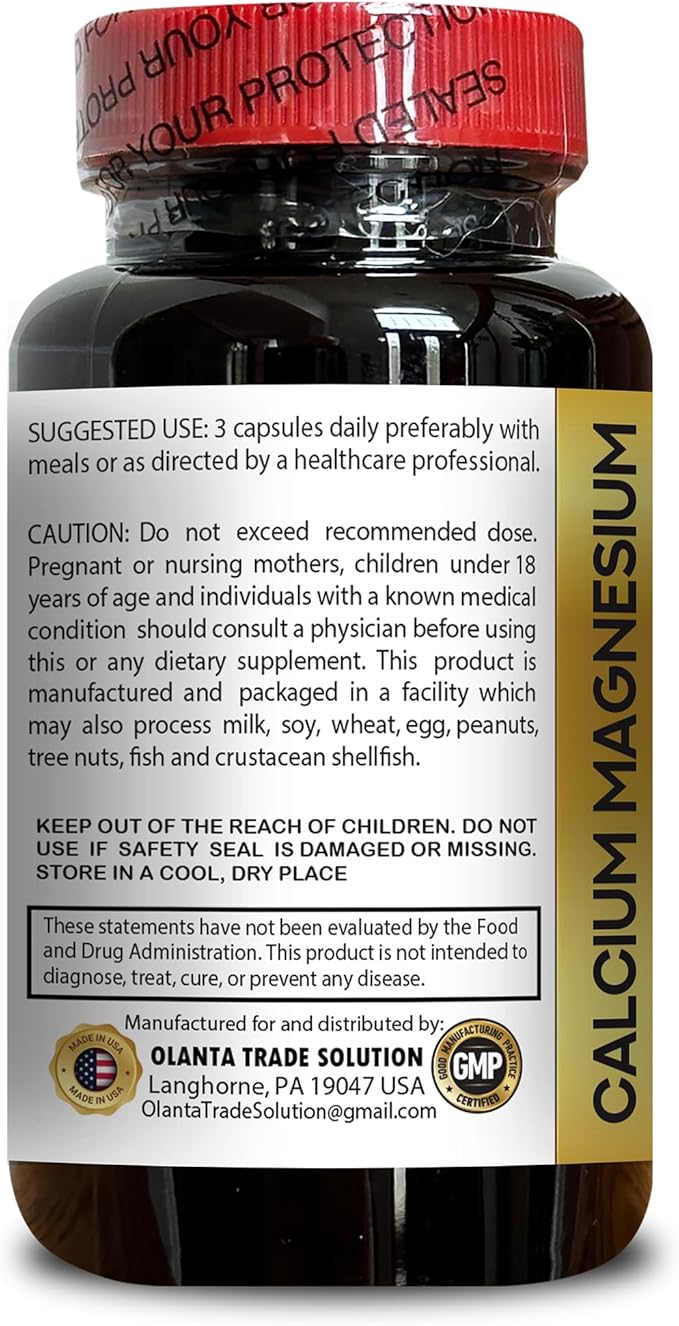 Calcium Magnesium Supplement - Support Bone Strength Organic Calcium with Magnesium Vitamin D3 for Women &amp Men Non-GMO Gluten Free - 2 Bottles 200 Capsules