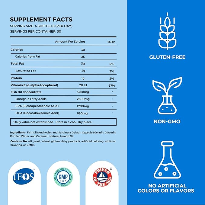 OMAPURE Wild Caught Omega-3 Supplements with High EPA &amp DHA (10 Bottles 120 Softgels) - Burpless Formula Supports Heart &amp Joint Health Promotes Brain Function