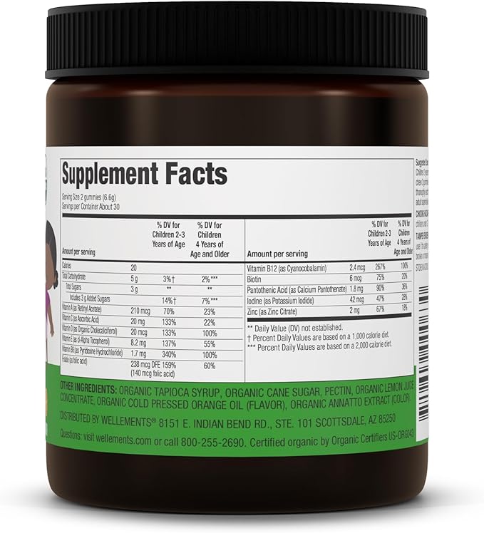 Wellements USDA Organic Kids Multivitamin Gummies 60 Ct (3+ Years) | Essential Kids Vitamins A B C D E &amp Zinc | Supports Healthy Growth &amp Development* | Non-GMO No Gluten &amp No Artific