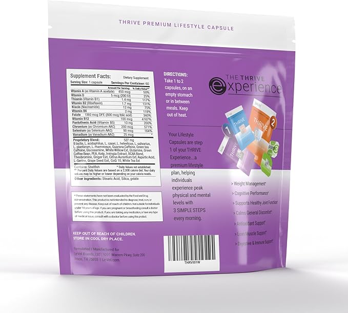 Le-Vel Thrive Premium Vitamins &amp Minerals Capsules for Women | 60 Capsules | Womens Multivitamin Lifestyle Capsule | Gluten Free | Multi Minerals Supplement | Energy Boost 30 Day Supply