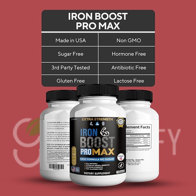 Iron Boost Pro Max Extra Strength Dietary Supplement Organic Maca Root Blend 60 Capsules 30-Day Supply (2)
