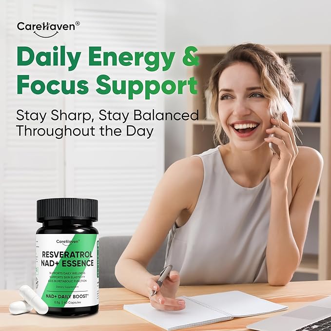 NAD+ Resveratrol Essence Capsules - 5mg NAD+ &amp Lion's Mane Mushroom - Supports Healthy Cell Function &amp Daily Wellness - 60 Active Dietary Capsules (1PCS)