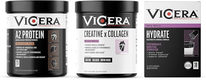 Chocolate Protein + Very Berry Electrolytes + Berry Creatine Collagen Powder A2/A2 Whey Casein Protein (20 Servings) Hydration Packets (30 Count) Creatine and Collagen Supplement (30 Servings)