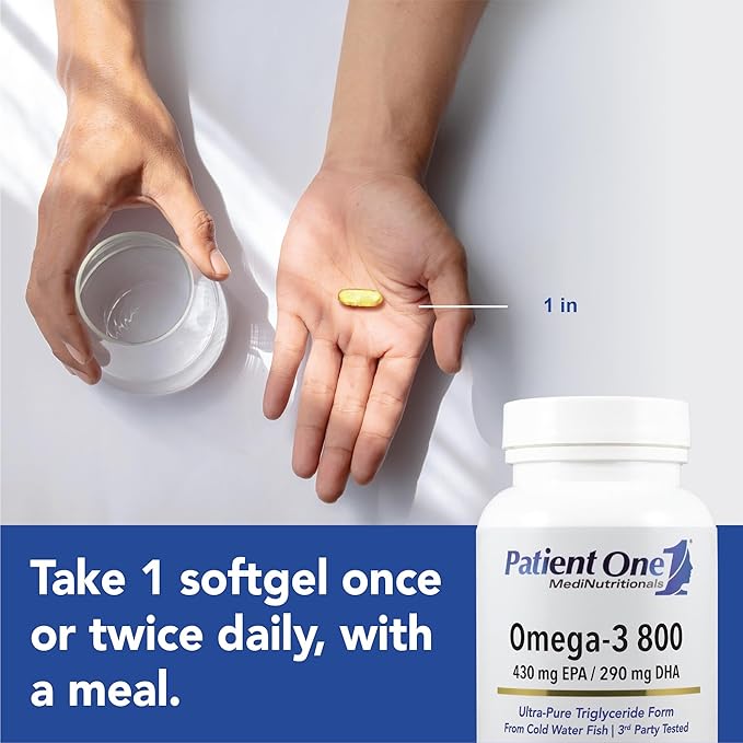 Patient One Omega-3 800 | Supplement to Support Heart Cognitive and Joint Health* | Omega-3 Fish Oil with EPA and DHA | 120 Softgels