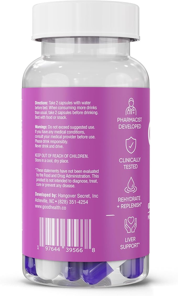 Good Morning Hangover Pills | 88.89% Effective at Hangover Prevention in Clinical Trial | After Alcohol Aid with DHM Milk Thistle and Electrolytes to Help You Party smart. Cheers