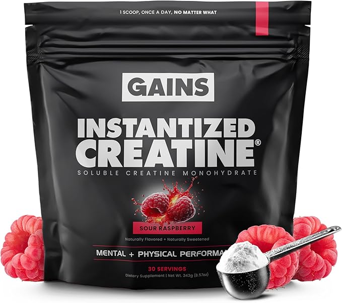Gains in Bulk Instantized Creatine Monohydrate for Women and Men Soluble Pre Workout Powder Supports Muscle Building Strength and Performance Bodybuilding Supplements Sour Raspberry 30 Servings