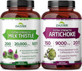 Zazzee Artichoke Leaf &amp USDA Organic Milk Thistle | 20:1 Artichoke Leaf Extract Plus 50:1 Milk Thistle Extract | Liver Cleanse Detox Bundle