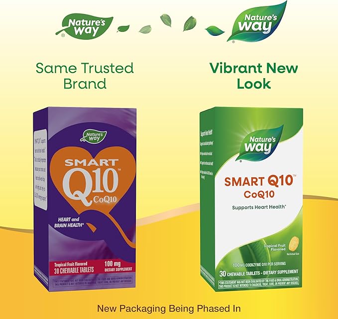 Nature's Way SMART Q10 CoQ10 Supports Heart Health &amp Cellular Energy* Tropical Fruit Flavored 100 mg per Serving 30 Chewable Tablets (Packaging May Vary)