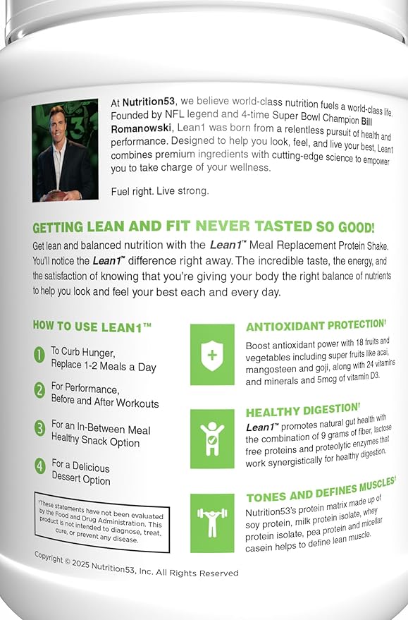 N53 Lean1 Meal Replacement Protein Powder Vanilla Flavor 15 Serving tub No Sugar Added