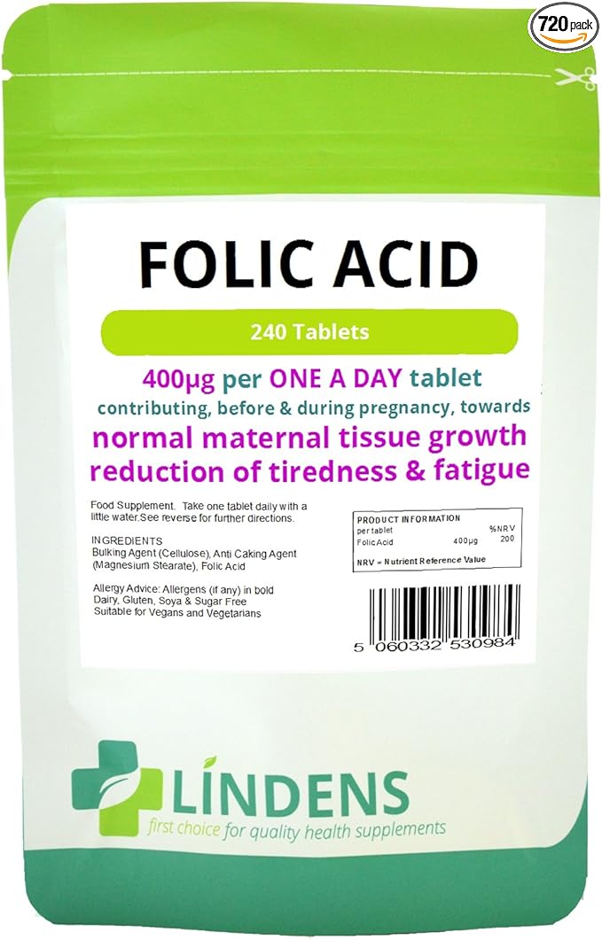 Folic Acid Tablets 3-Pack 720 Tablets 400mcg - ONE A Day (folacin Vitamin B-9)