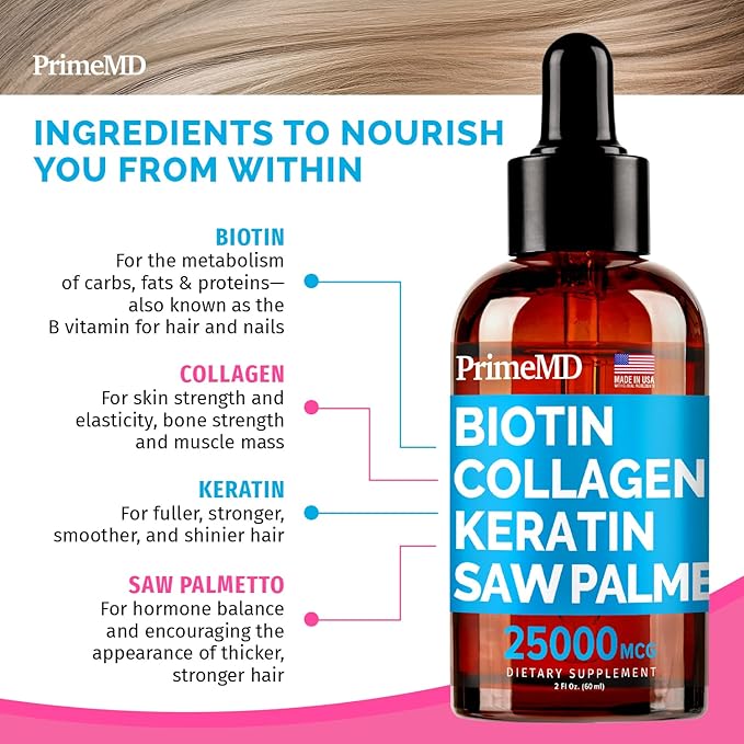 4-in-1 Liquid Biotin Collagen Keratin Saw Palmetto Drops (2 fl oz - 3 Pack) &amp 5-in-1 Ceylon Cinnamon w Turmeric &amp Ginseng Root (120ct) Bundle - Hair Skin Nails &amp Immune Support Suppleme