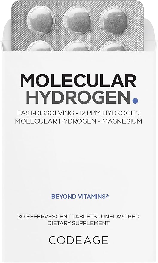Codeage Molecular Hydrogen Supplement - Fast-Dissolving 12 PPM Hydrogen Water Tablets with Elemental Magnesium - Hydration Tablet Body Function - Unflavored Vegan Non-GMO Gluten-Free - 30 Tablets