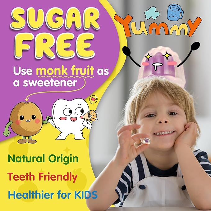 Kids Focus Gummies - Brain Supplements with Vegan Omega 3 DHA Phosphatidylserine L-Theanine L-Tyrosine Methylated B6 &amp B12 for Kids &amp Teen Support Attention Memory Nootropic Sugar Free